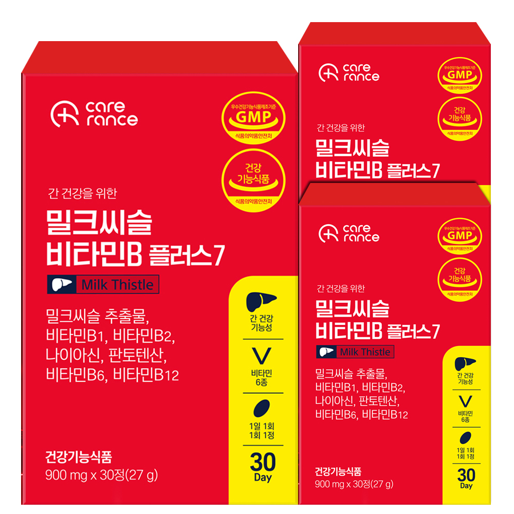 케어란스 간 건강을 위한 밀크씨슬 비타민B 플러스7 간영양제 900mg 30정, 3개