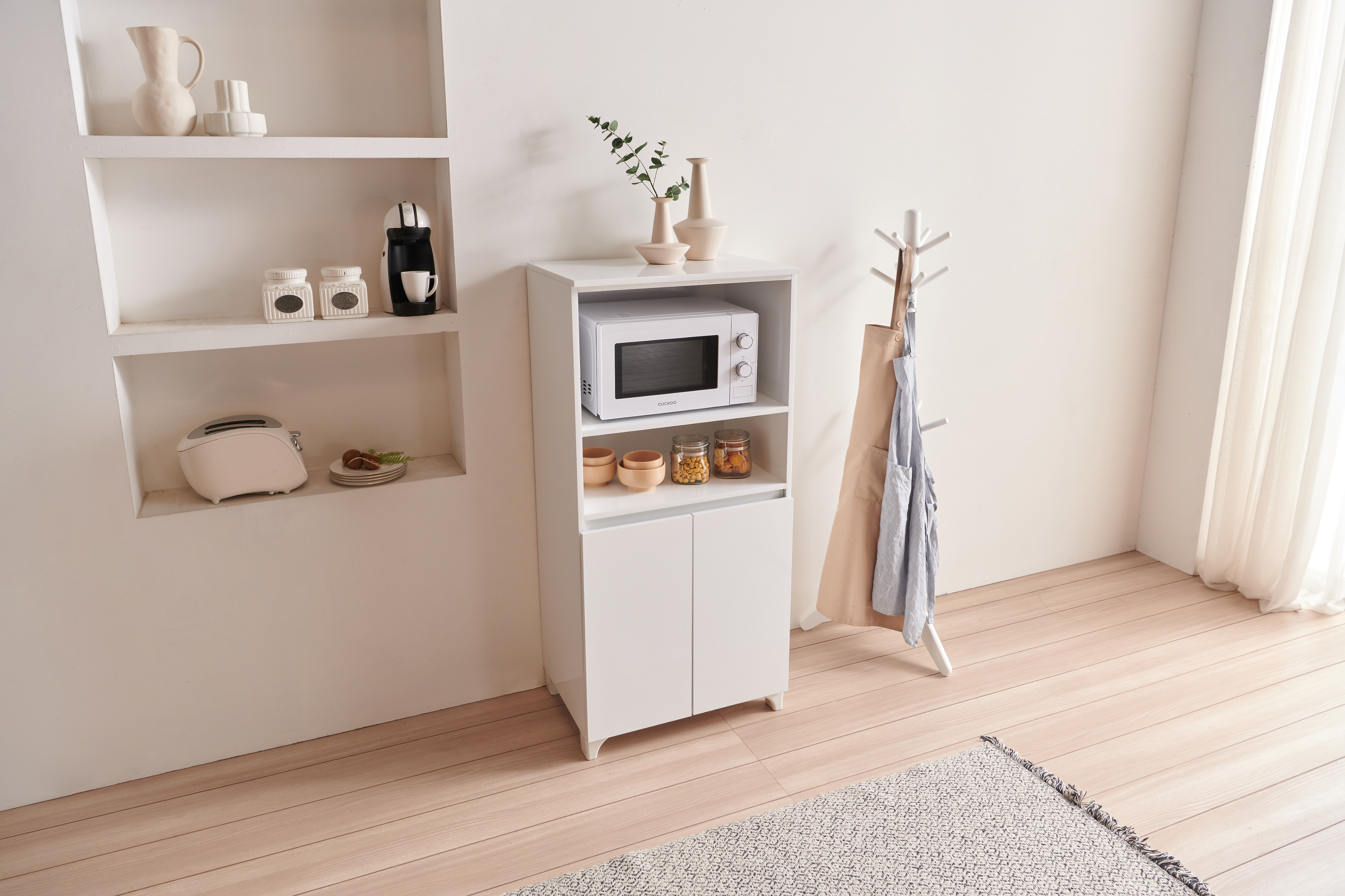 인티 밥솥레일 전기밥솥선반 미니전자렌지대 밥통다이 수납장