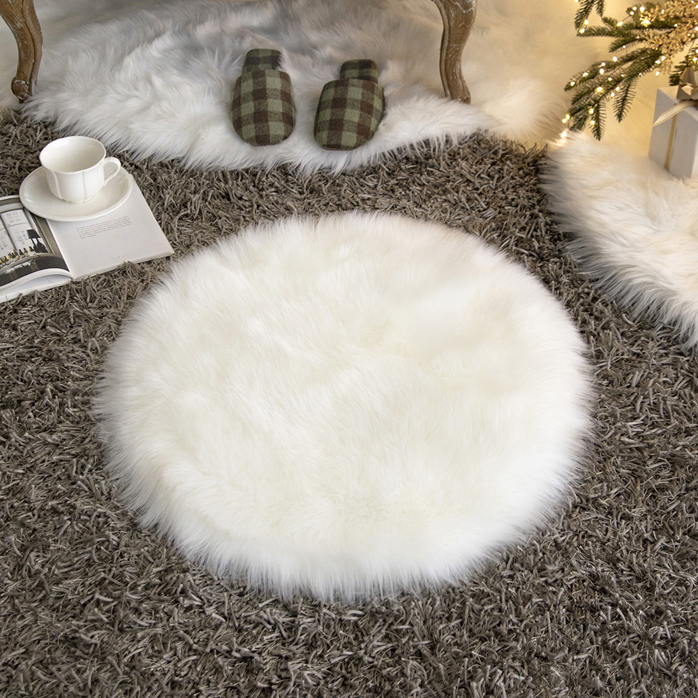 코지 양모 양털 인조 인테리어 러그 거실 매트 카페트 소파 패드 덮개 화이트, 원형/지름60cm