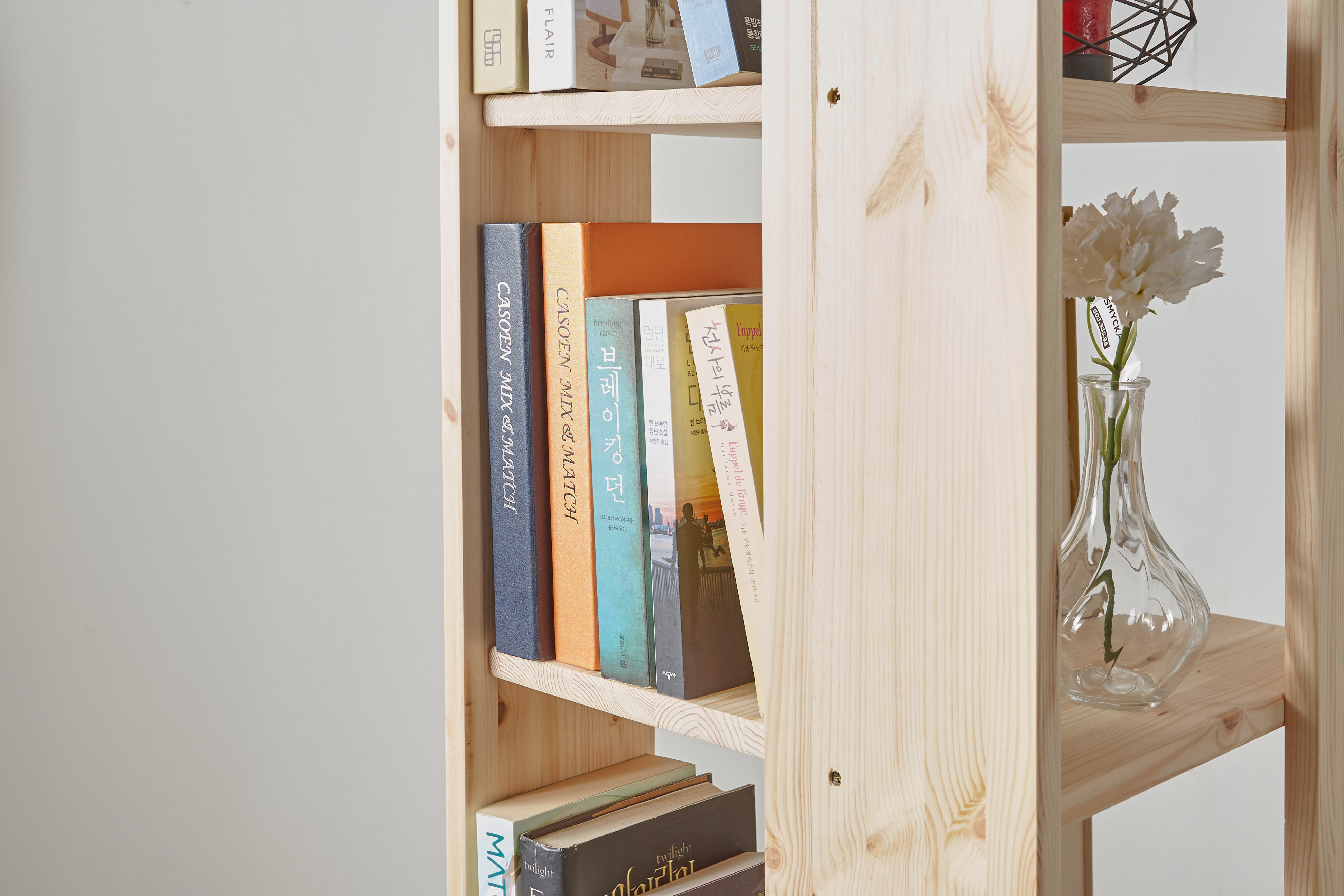 회전책꽂이 회전형책장 회전식 원형 만화책 400x400x1640mm, 5단, 레드파인원목