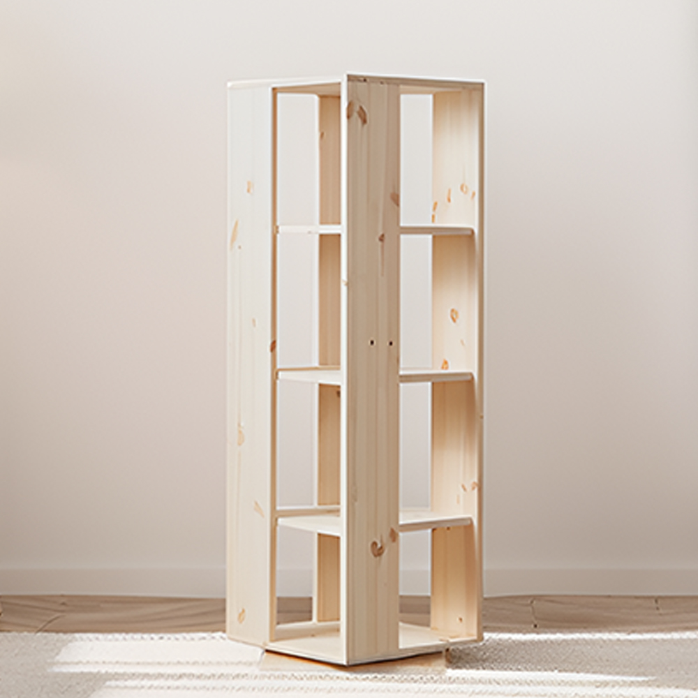 회전책꽂이 회전형책장 회전식 원형 만화책 400x400x1275mm, 4단, 레드파인원목