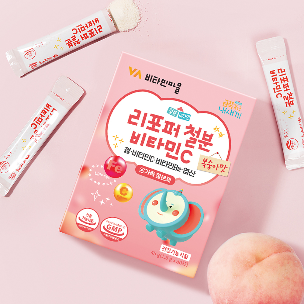[2개월분] 비타민마을 금쪽같은내새끼 리포퍼 철분 비타민C 복숭아맛 온가족 어린이 임산부 철분제 30포, 2개 이미지 2
