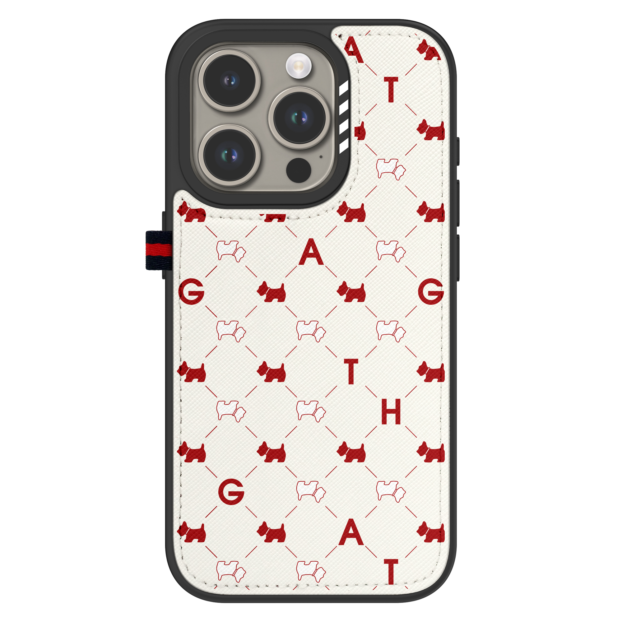 아이폰 15 프로 맥스 시크릿 가죽 카드 수납 아가타 디자인 휴대폰 케이스 스코티 그리드 레드 - 상품 이미지