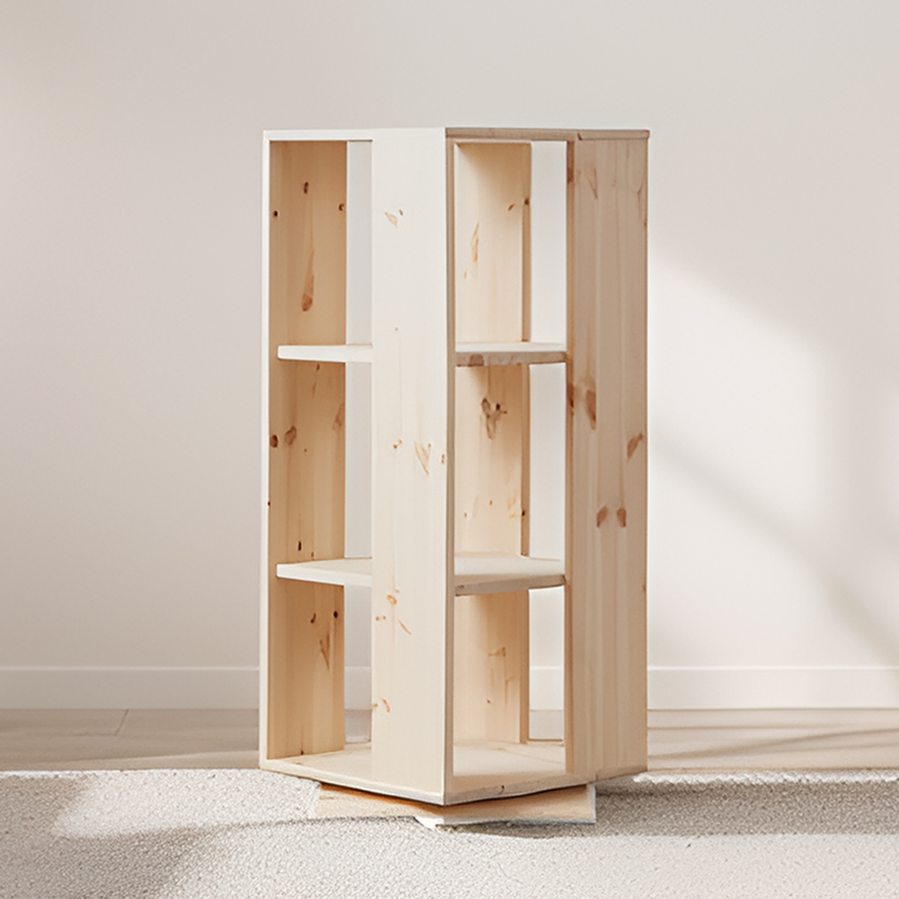 회전책꽂이 회전형책장 회전식 원형 만화책 400x400x970mm, 3단, 레드파인원목