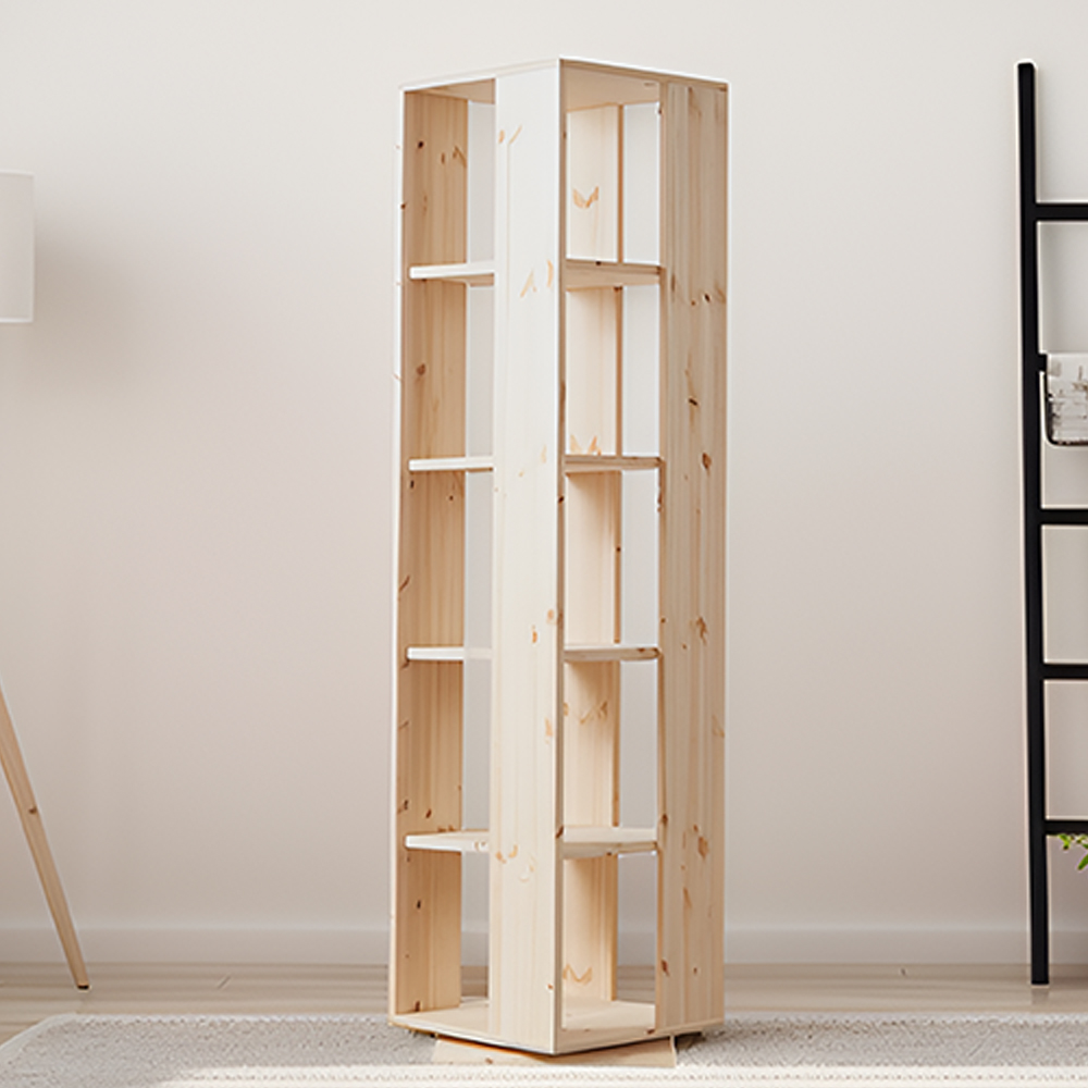 회전책꽂이 회전형책장 회전식 원형 만화책 400x400x1640mm, 5단, 레드파인원목