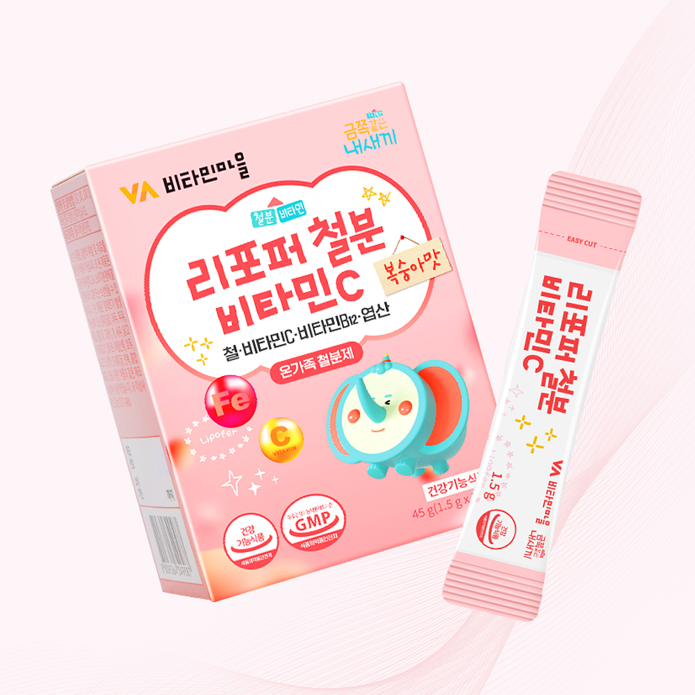 [2개월분] 비타민마을 금쪽같은내새끼 리포퍼 철분 비타민C 복숭아맛 온가족 어린이 임산부 철분제 30포, 2개 이미지 3