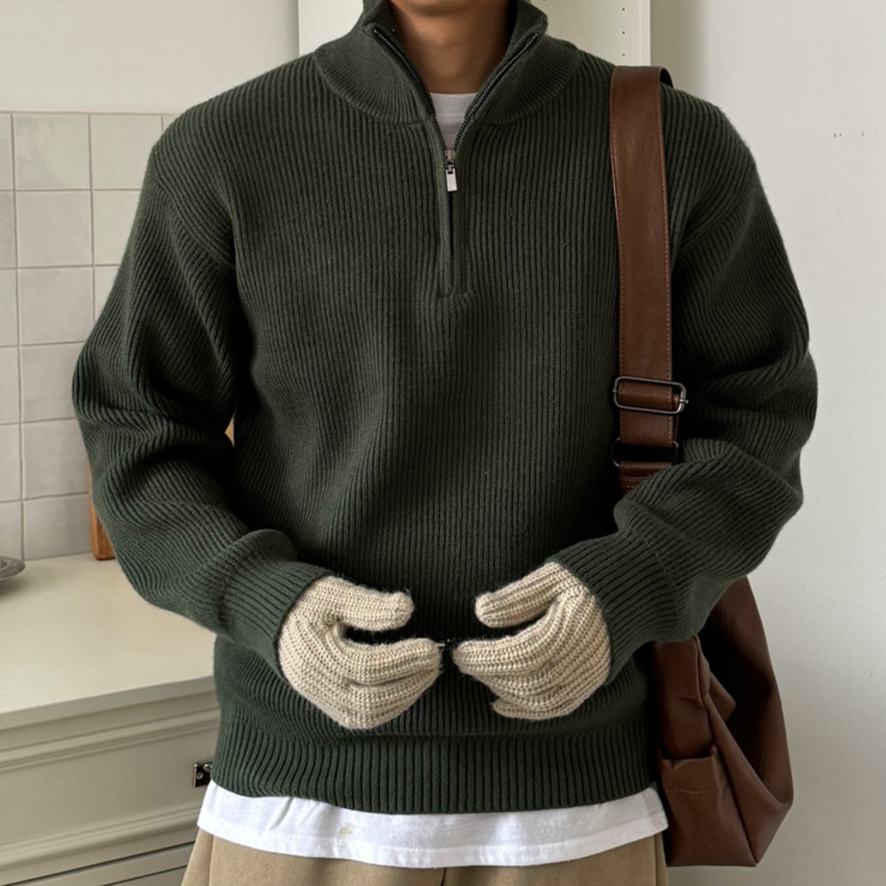 남자 시카 봄 가을 겨울 오버핏 무지 모달 반집업 니트 제품 이미지