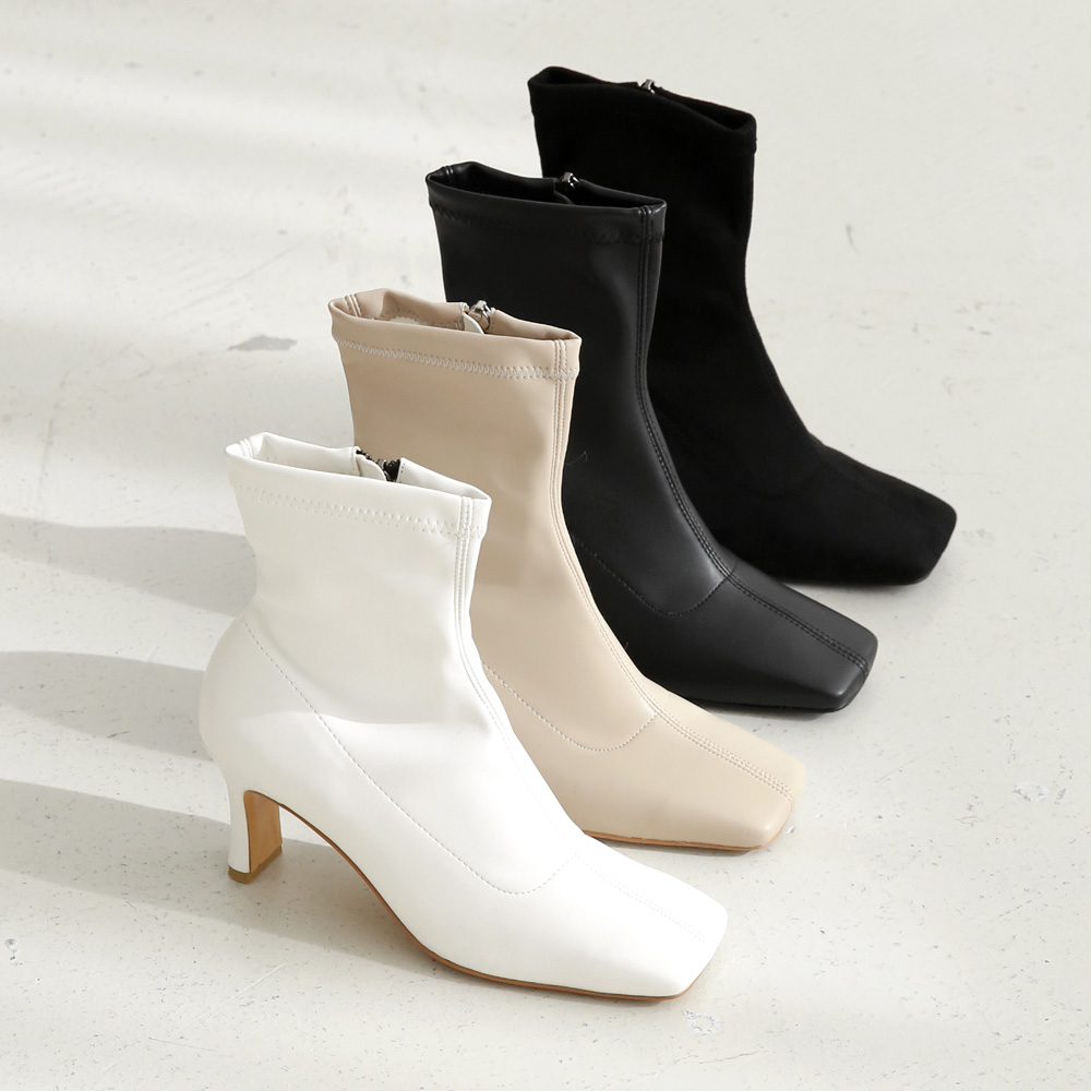 가죽 기모 앵클부츠 여성 빅사이즈 스퀘어 삭스 스판 앵글부츠