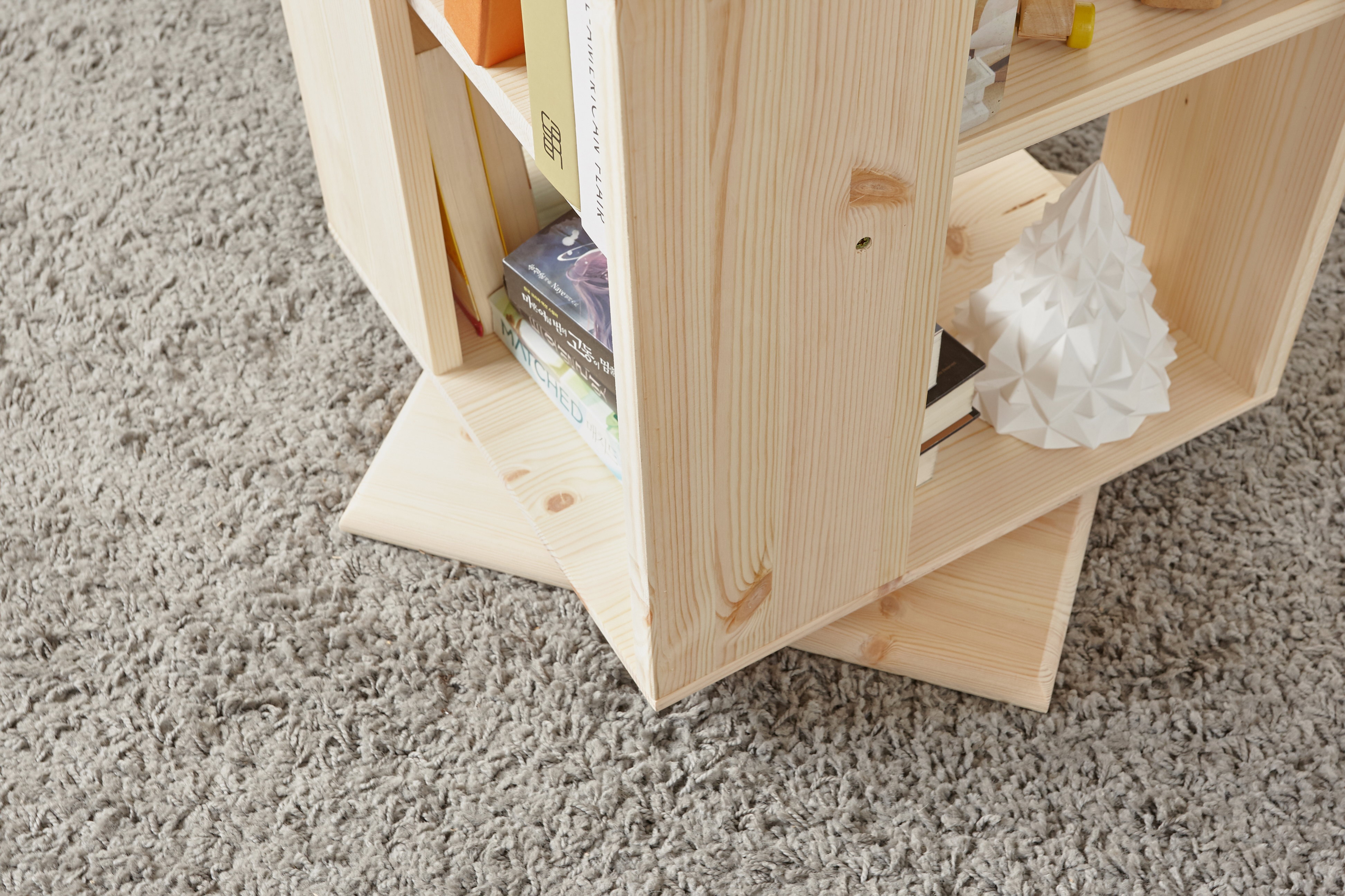 회전책꽂이 회전형책장 회전식 원형 만화책 400x400x1640mm, 5단, 레드파인원목