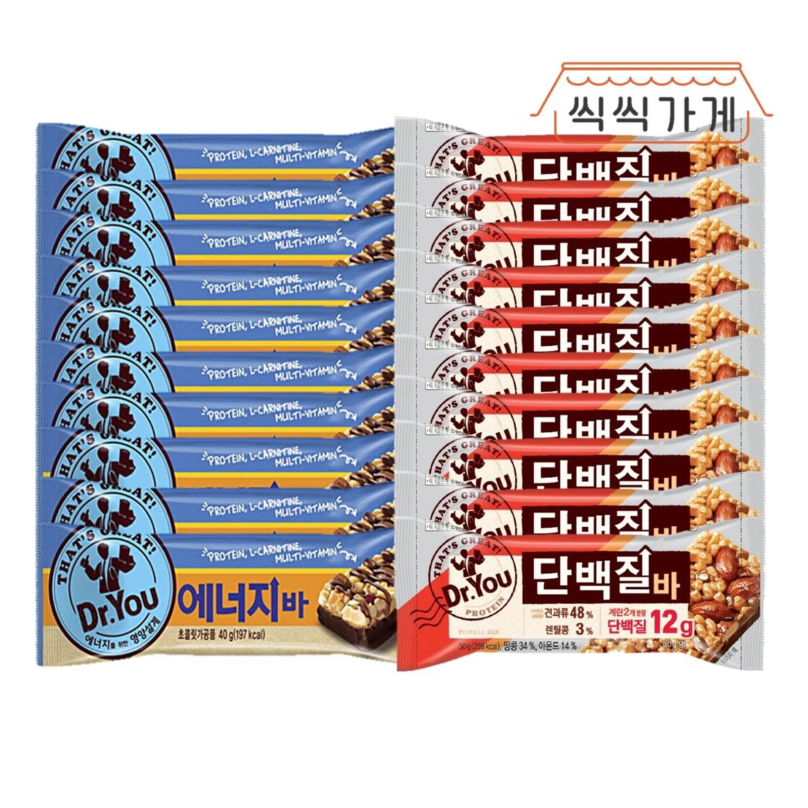 단백질바 50g x 10ea + 에너지바 40g x 10ea : 씩씩가게