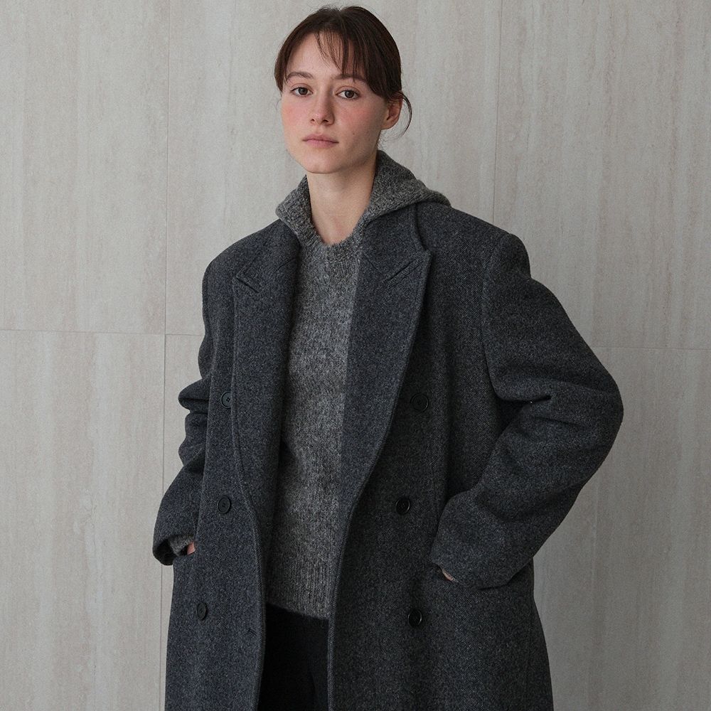 wool classic double breasted coat (charcoal) - 상품 이미지
