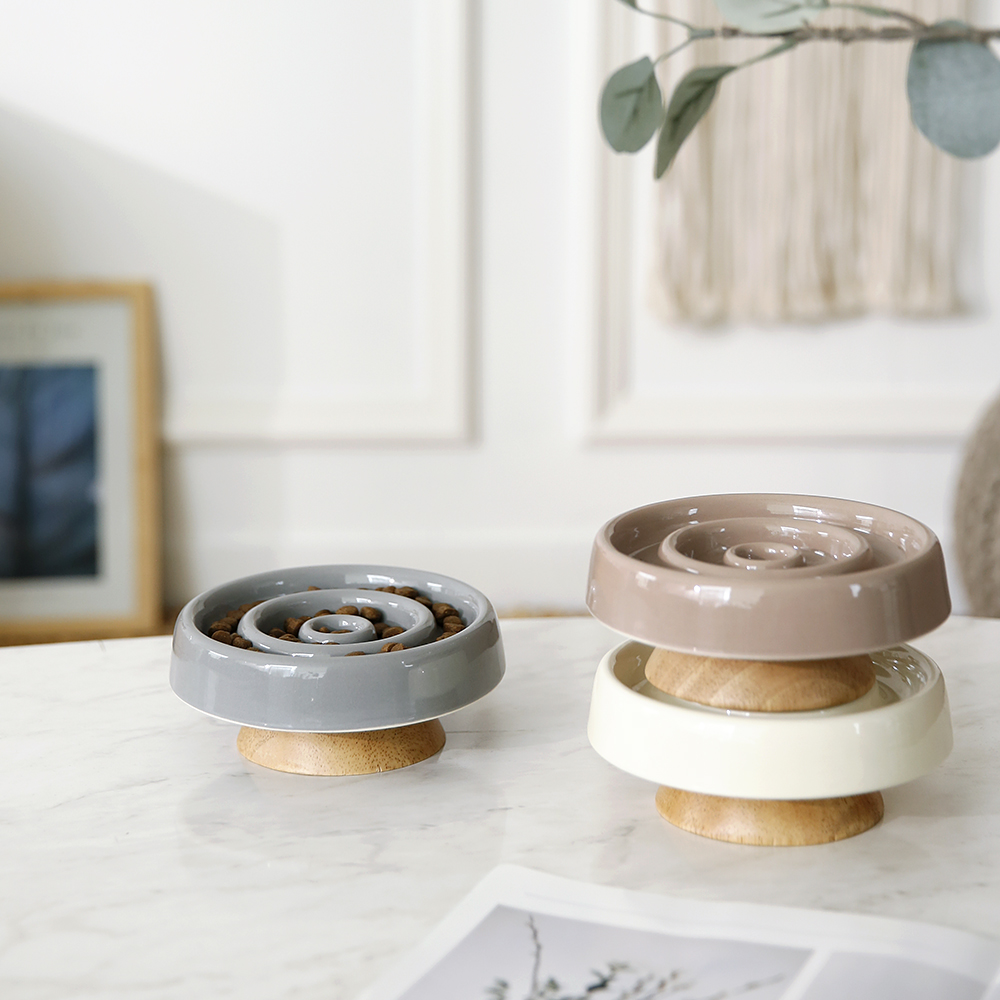 플리즈펫 우드받침 슬로우 고양이 강아지 반려동물 애완 식기