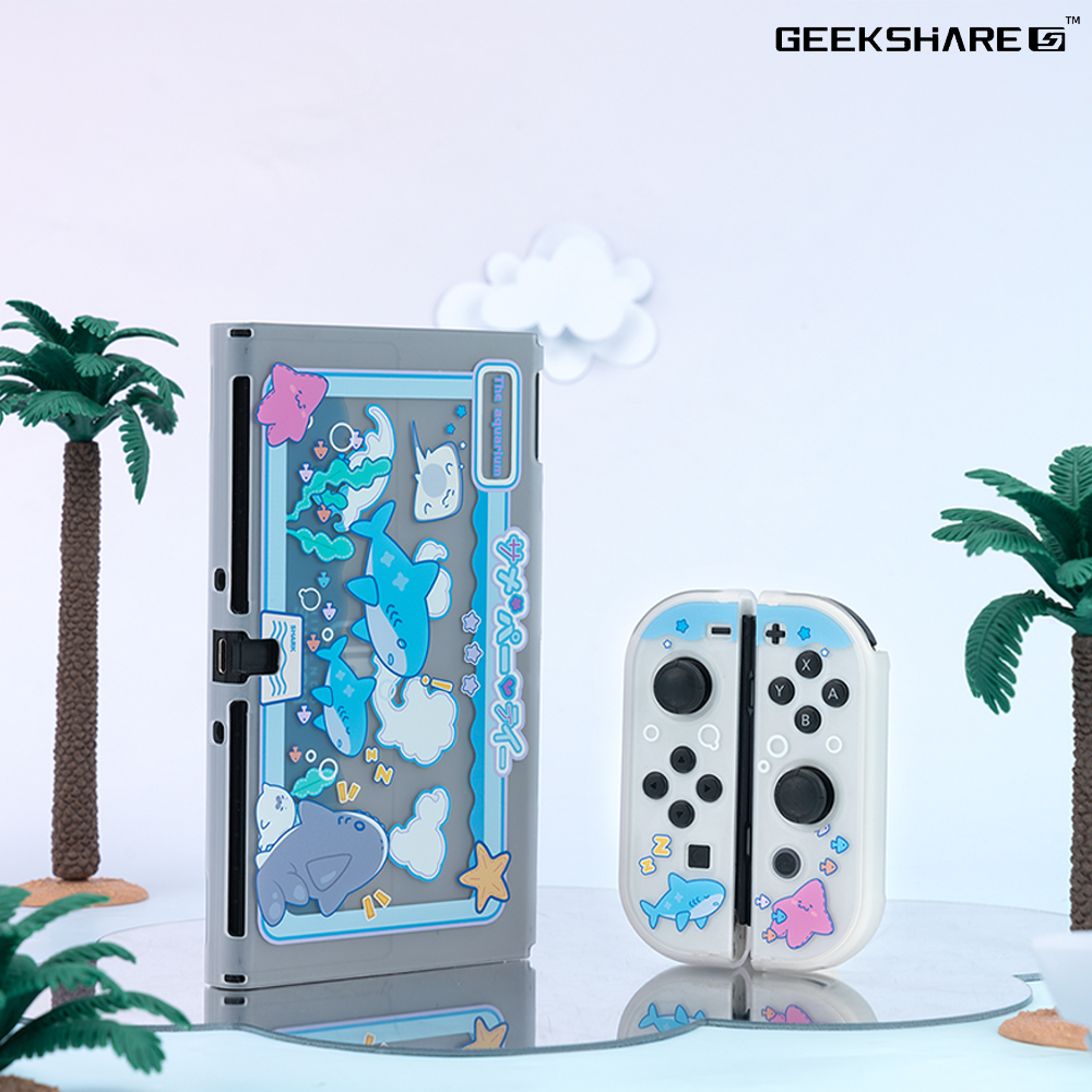 닌텐도 스위치 OLED 케이스 긱쉐어 리틀샤크 투명 풀커버 - 상세 이미지 3
