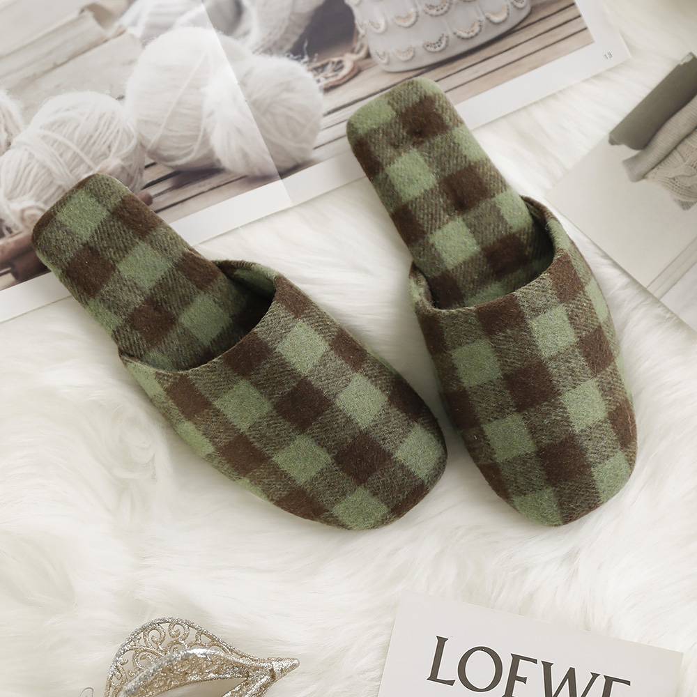 코니 체크 슬림 기모 뮬 슬리퍼 사무실 거실 홈 겨울 여성 실내화