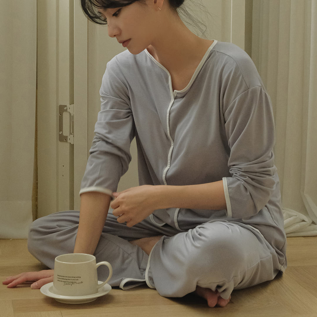 압박없는 노브라 패드 슬림라인 긴팔 + 긴바지 세트 3color - 상세 이미지 4