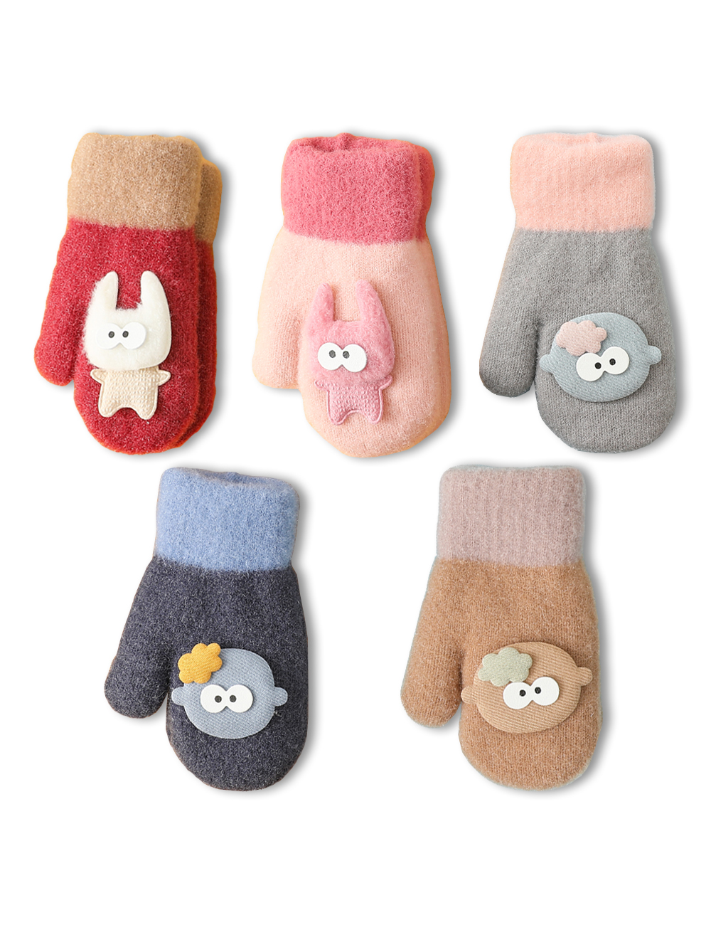 유아 키즈 아동 여아 남아 어린이 아기 겨울 방한 니트 털 벙어리 귀여운 캐릭터 장갑 - 상품 이미지