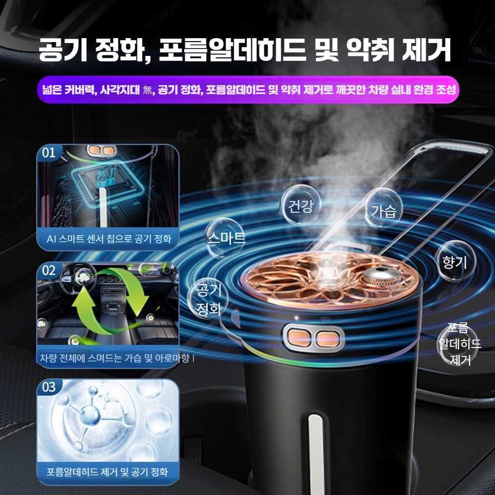 스마트 차량용 가습기 공기청정 소형 탈취 냄새 제거 정화 충전형 블랙 3병 세트 - 상세 이미지 4