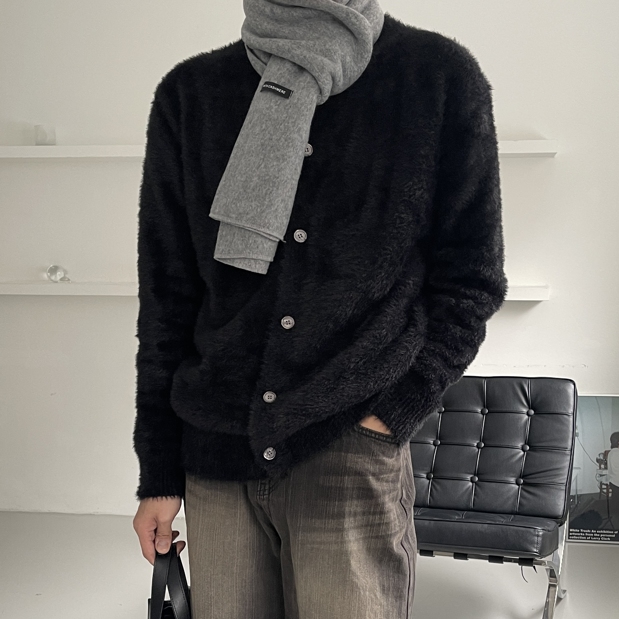 남자라운드가디건 남자앙고라가디건 - 상품 이미지