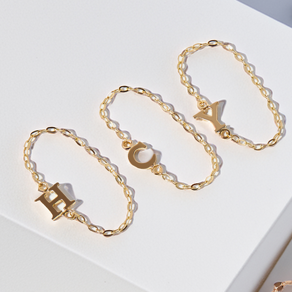 14K 알파벳 레터링 이니셜 체인 금 반지