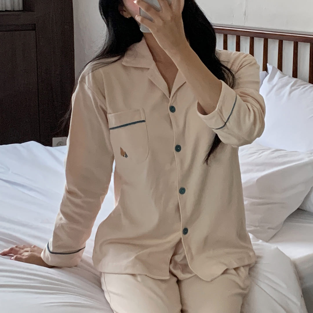 [캡내장] 소프트 코튼 긴팔 긴바지 파자마 - 상세 이미지 4