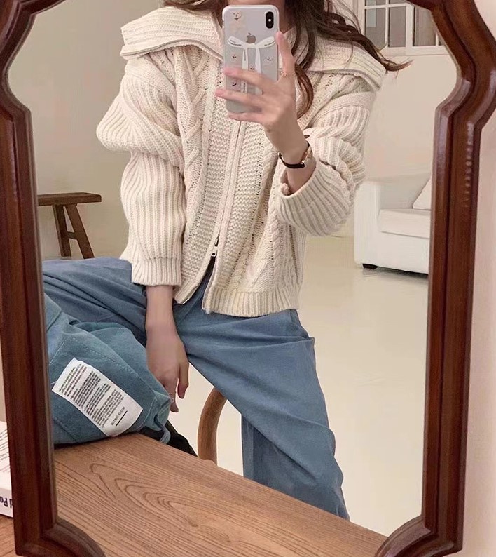 여자여자몰 아우터이너 카라 꽈베기 니트가디건 겨울 투지퍼카디건 오피스룩 - 상세 이미지 2