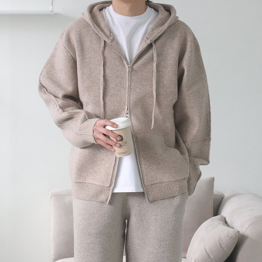 남자 니트 오버핏 두꺼운 니트 후드 집업 남성 스웨터