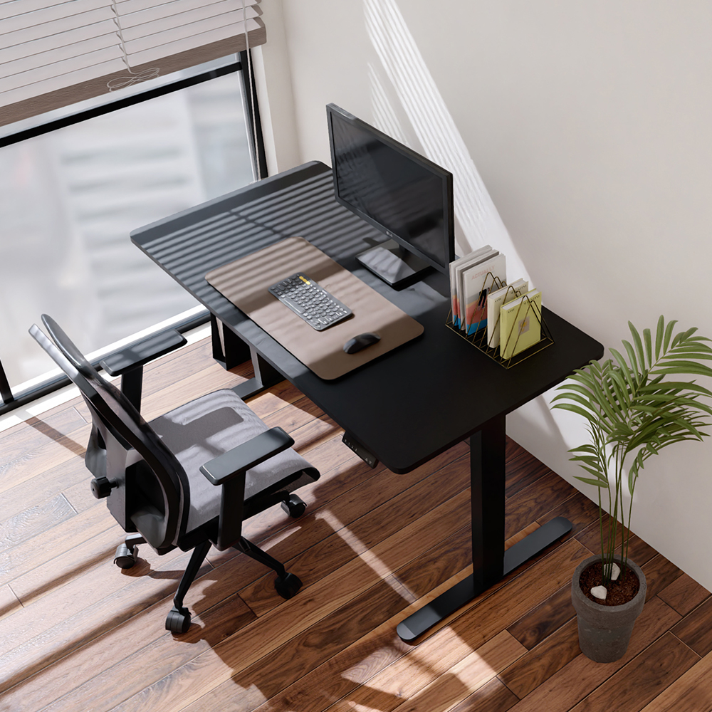 쿠잉 전동모션데스크 높이조절 높낮이조절 스탠드 서서 일하는 공부하는 책상 1600x750mm, 블랙 상판 + 화이트 프레임