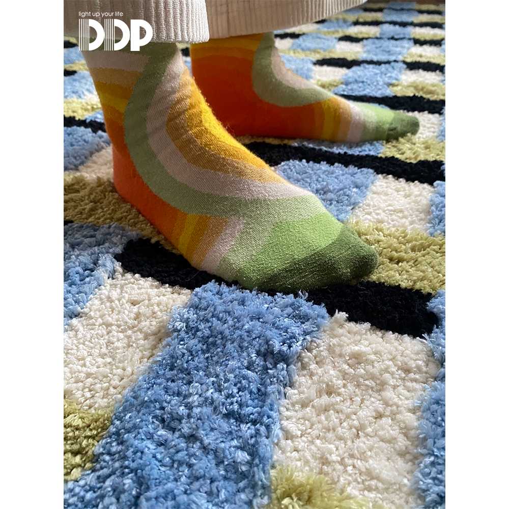 대형 터프팅 러그 블루그린 체크 격자 워셔블 카페트 - 상세 이미지 5