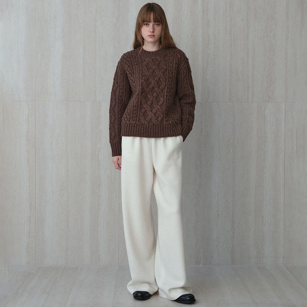 shaggy hair aran knit (melange brown) - 메인 이미지