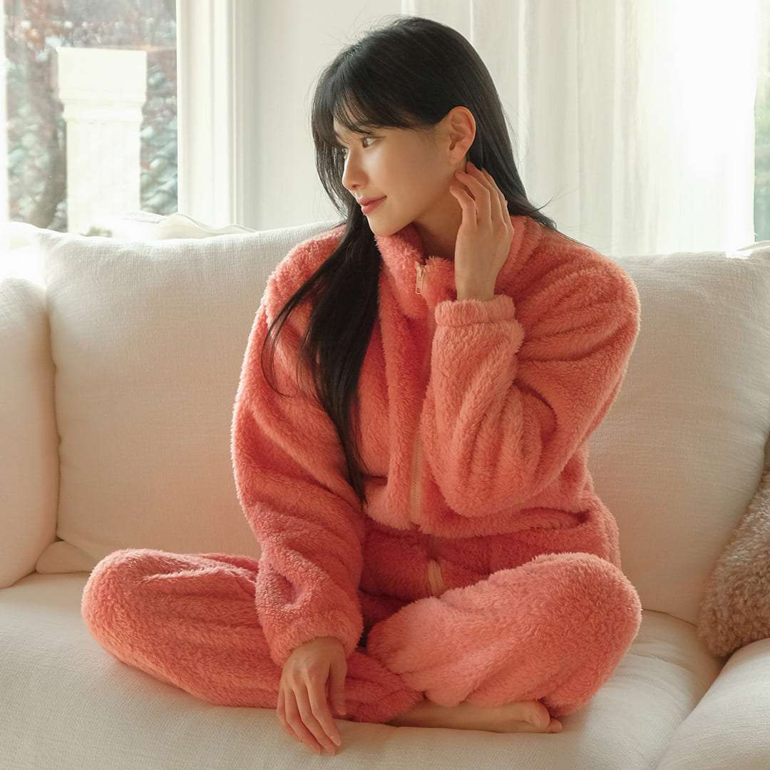극세사 후리스 집업 파자마 수면 잠옷 세트 3color - 상세 이미지 4