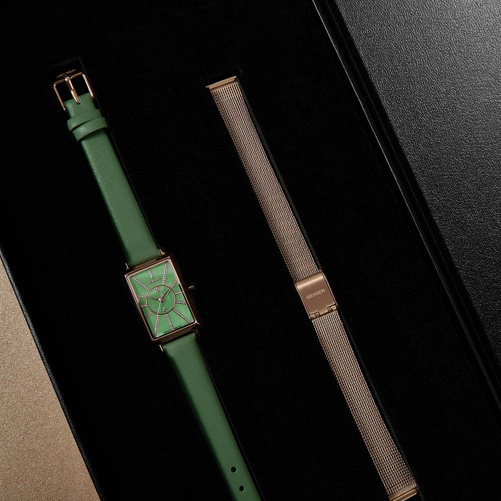 이유리 착용 가이거 큐빅라인 워치 매쉬밴드 세트 GE8036 가죽 손목