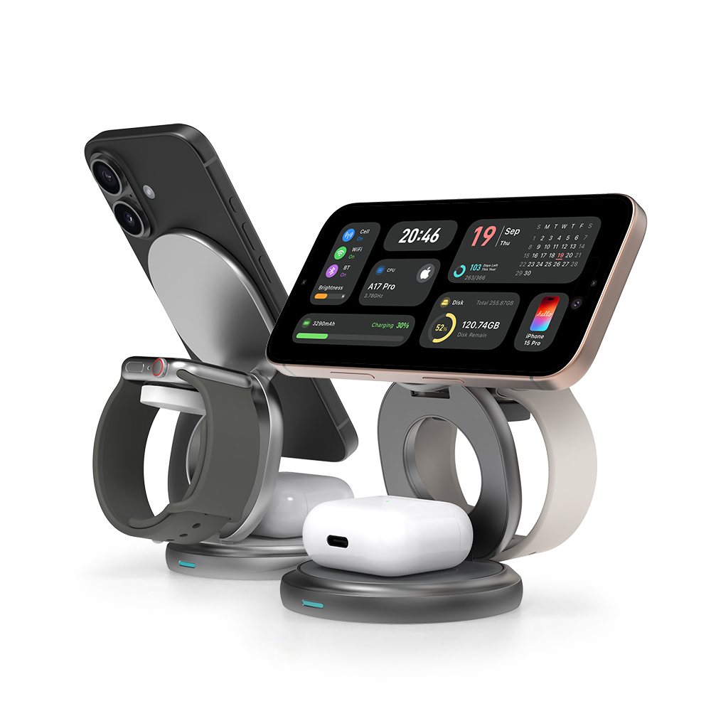 랩씨 맥세이프 충전기 고속 무선 충전 거치대 (삼성 마그넷 케이스 호환) Qi2 15W 애플워치용 다크그레이