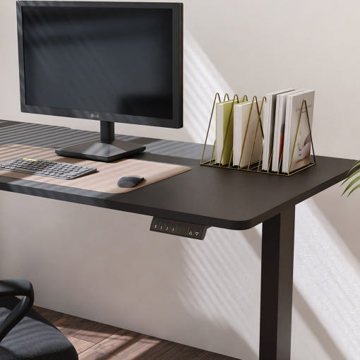 쿠잉 전동 모션데스크 우드 상판 + 화이트 프레임 이미지