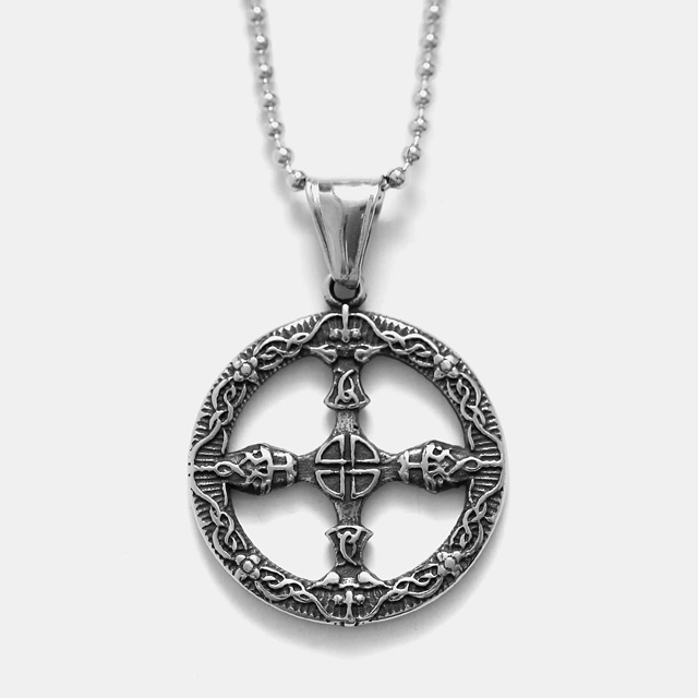 노르딕 십자가 원형 펜던트 써지컬스틸 군번줄 볼체인 목걸이 - 상세 이미지 3