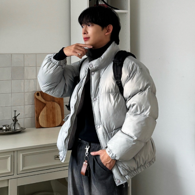 남자 르메 겨울 오버핏 웰론 스트링 크롭 숏 패딩 점퍼 - 상세 이미지 5