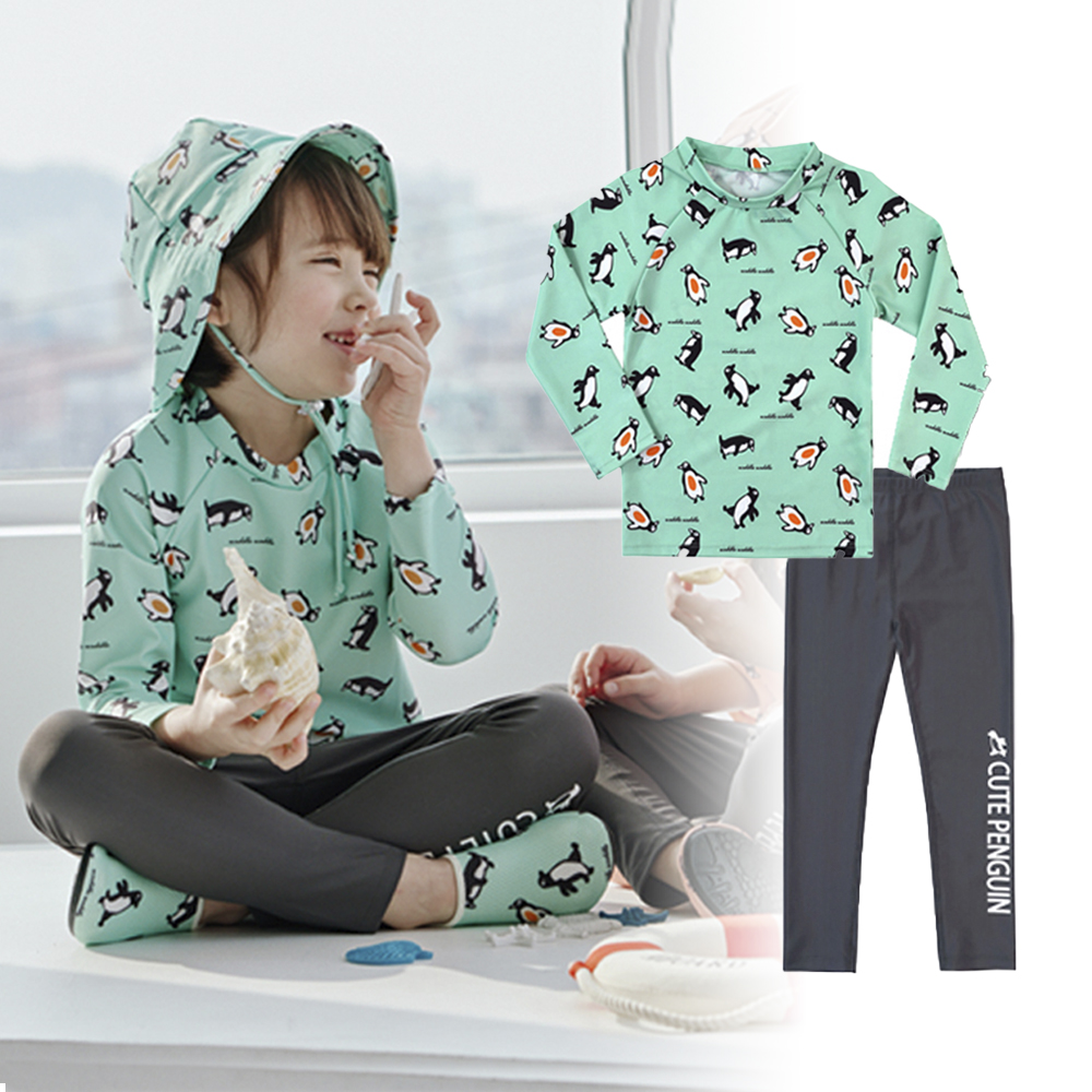 유아래쉬가드 키즈 수영복 아기 초등남아 어린이 아동 키즈수영복 세트 펭귄상하민트