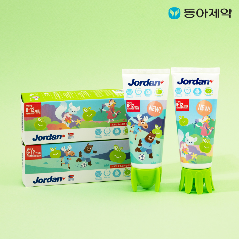 조르단 유아/어린이치약 뉴스텝 2단계 90g 3개입(패키지 랜덤) /  고불소 비타민E 비건치약