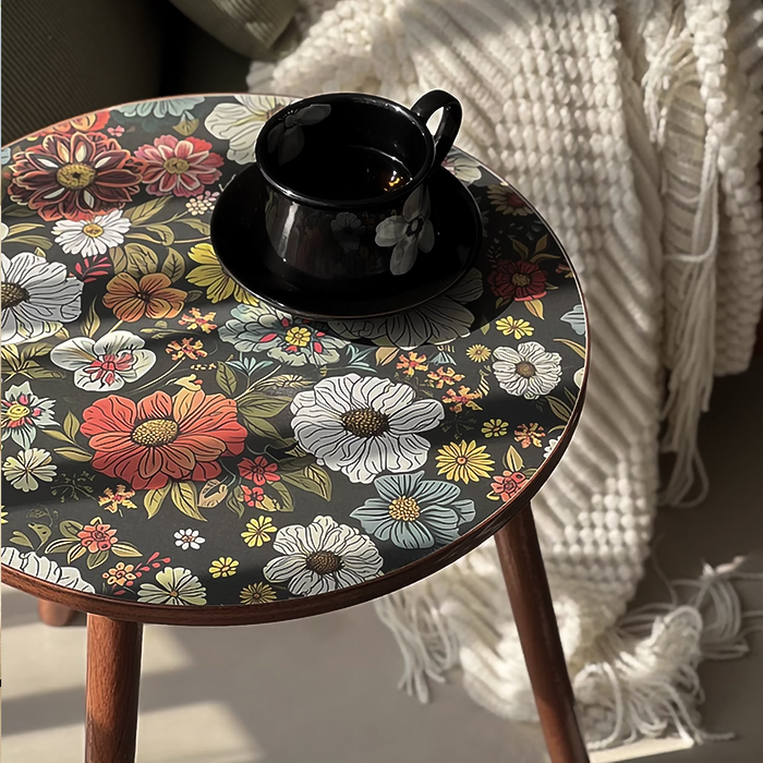 레트로 원형 사이드테이블 꽃무늬 거실 소파 티테이블 혼합
