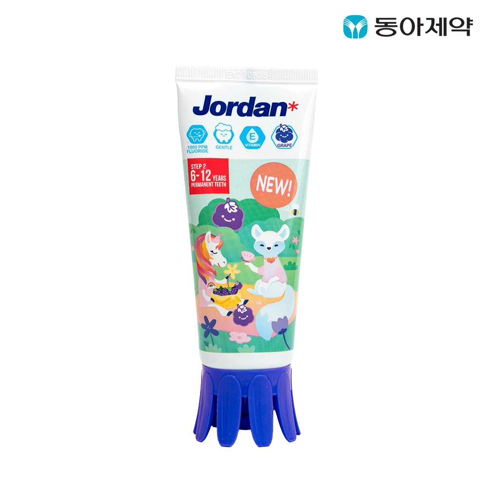 조르단 유아/어린이치약 뉴스텝 2단계 90g 3개입(패키지 랜덤) /  고불소 비타민E 비건치약