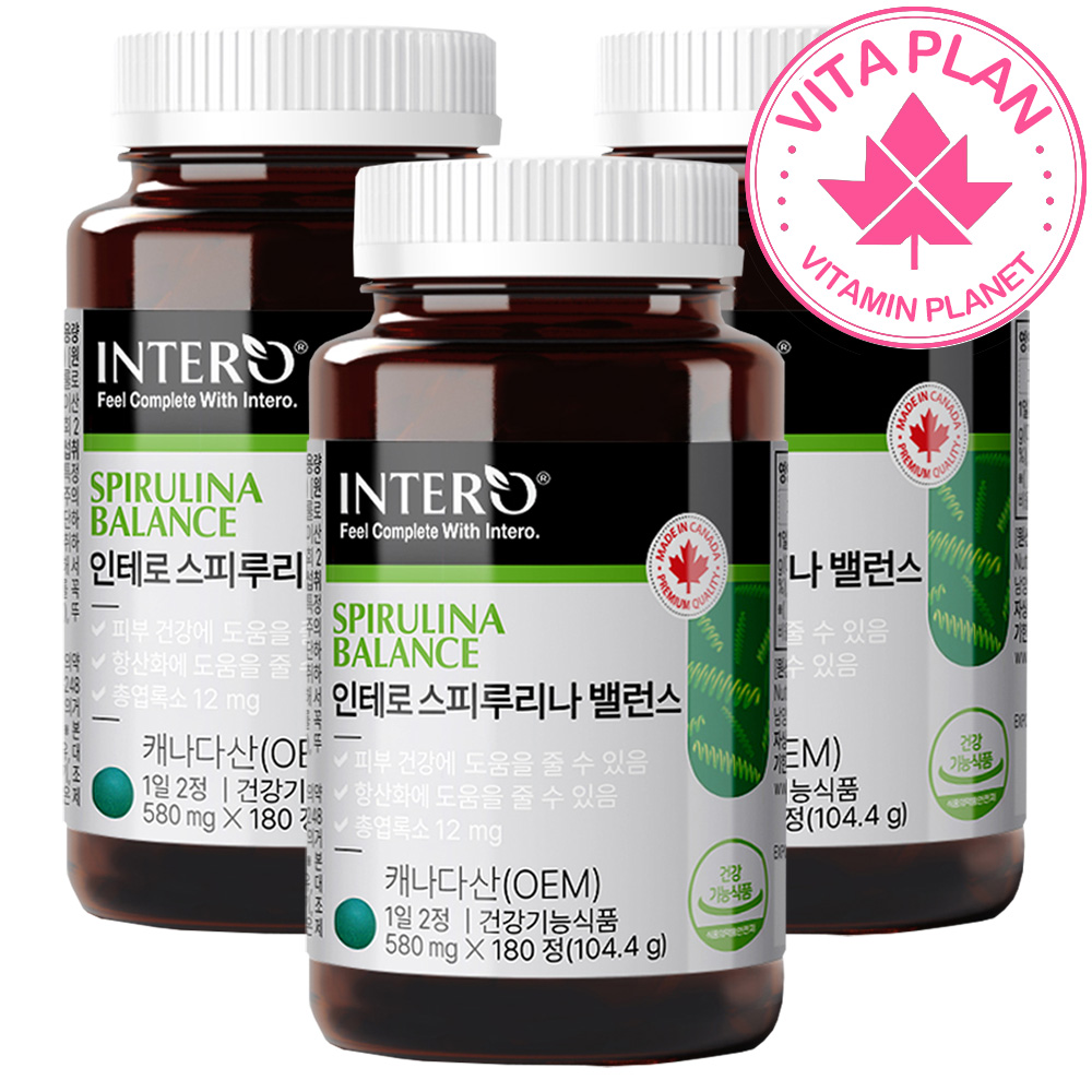 항산화 스피루니나 스피루리나 스피룰리나 블루피코시아닌 피부에좋은 건강기능식품 캐나다산 180정, 3개 - 메인 이미지