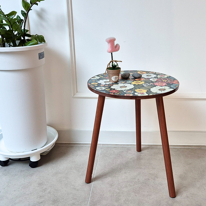 레트로 원형 사이드테이블 꽃무늬 거실 소파 티테이블 혼합