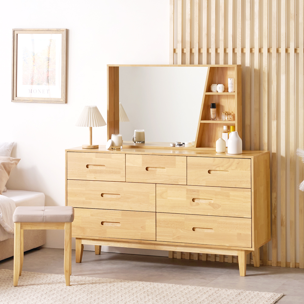 체플리 원목 와이드 서랍장 1400x400x800mm, 3단, 내추럴 - 상세 이미지 2