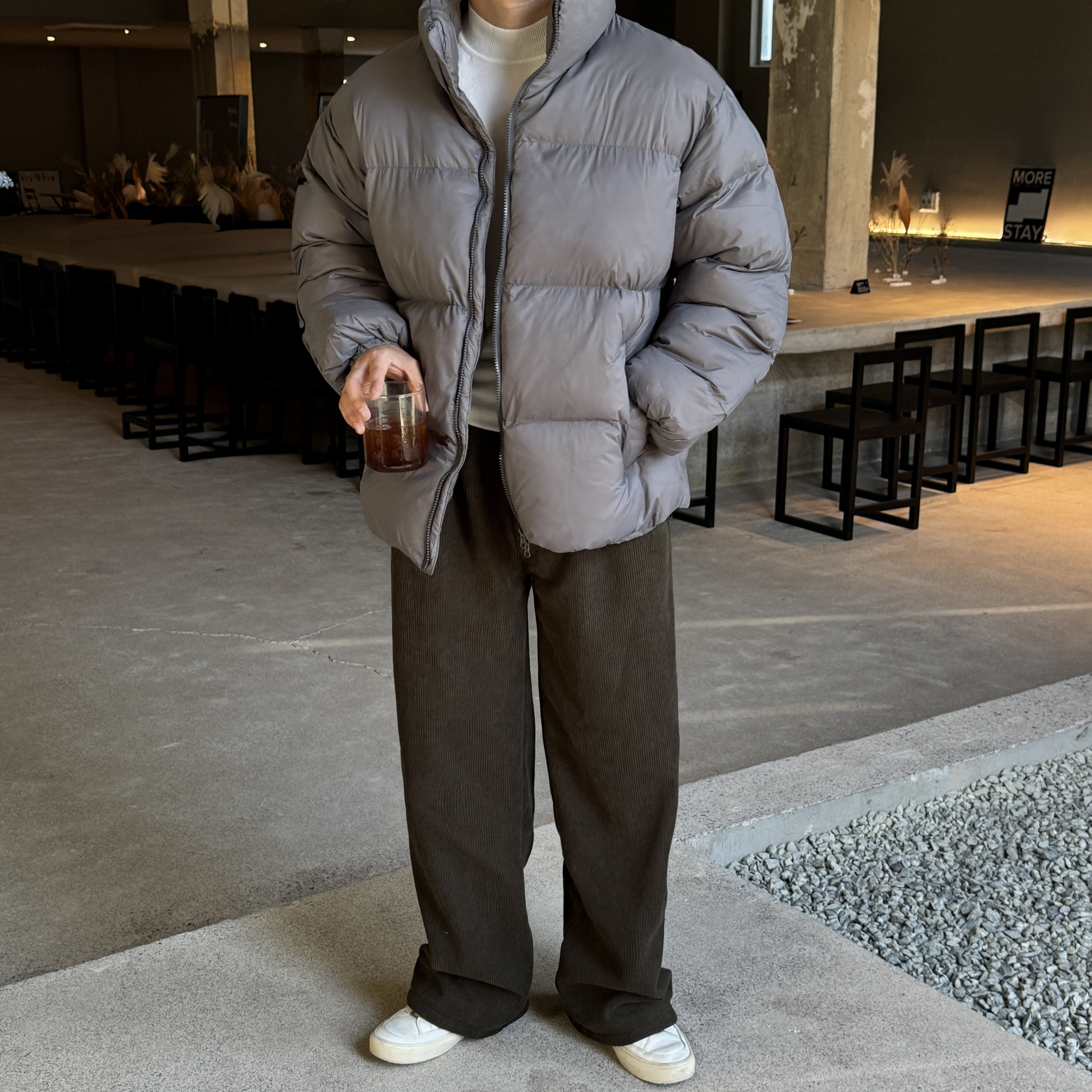 남자 양털 골덴 기모 와이드 통큰 팬츠 바지 - 상세 이미지 2