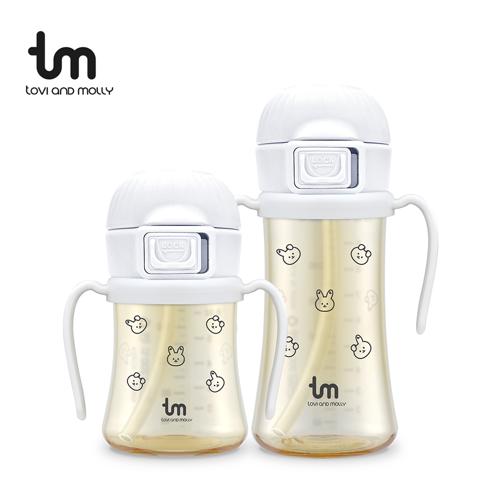 [토비앤몰리] PPSU 아기 유아 어린이집 원터치락 이유식 빨대컵 돗바니 화이트 180ml 280ml