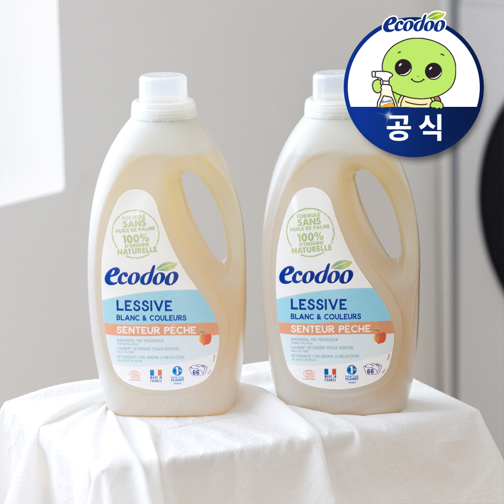 에코두 고농축 중성 세탁세제 대용량 액체 2L, 피치, 2개