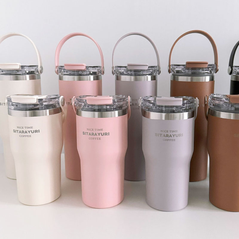 컬러인쇄 세척하기편한 스텐 각인텀블러 600ml 900ml 손잡이 머그텀블러 - 상품 이미지