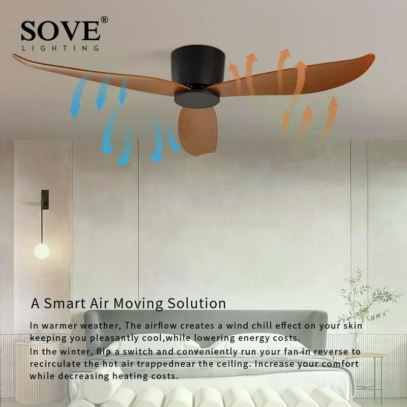 실링팬 SOVE 천장 선풍기 낮은 바닥 초박형 DC 17cm 원격 제어 심플한 220V 화이트 44인치 - 상세 이미지 3