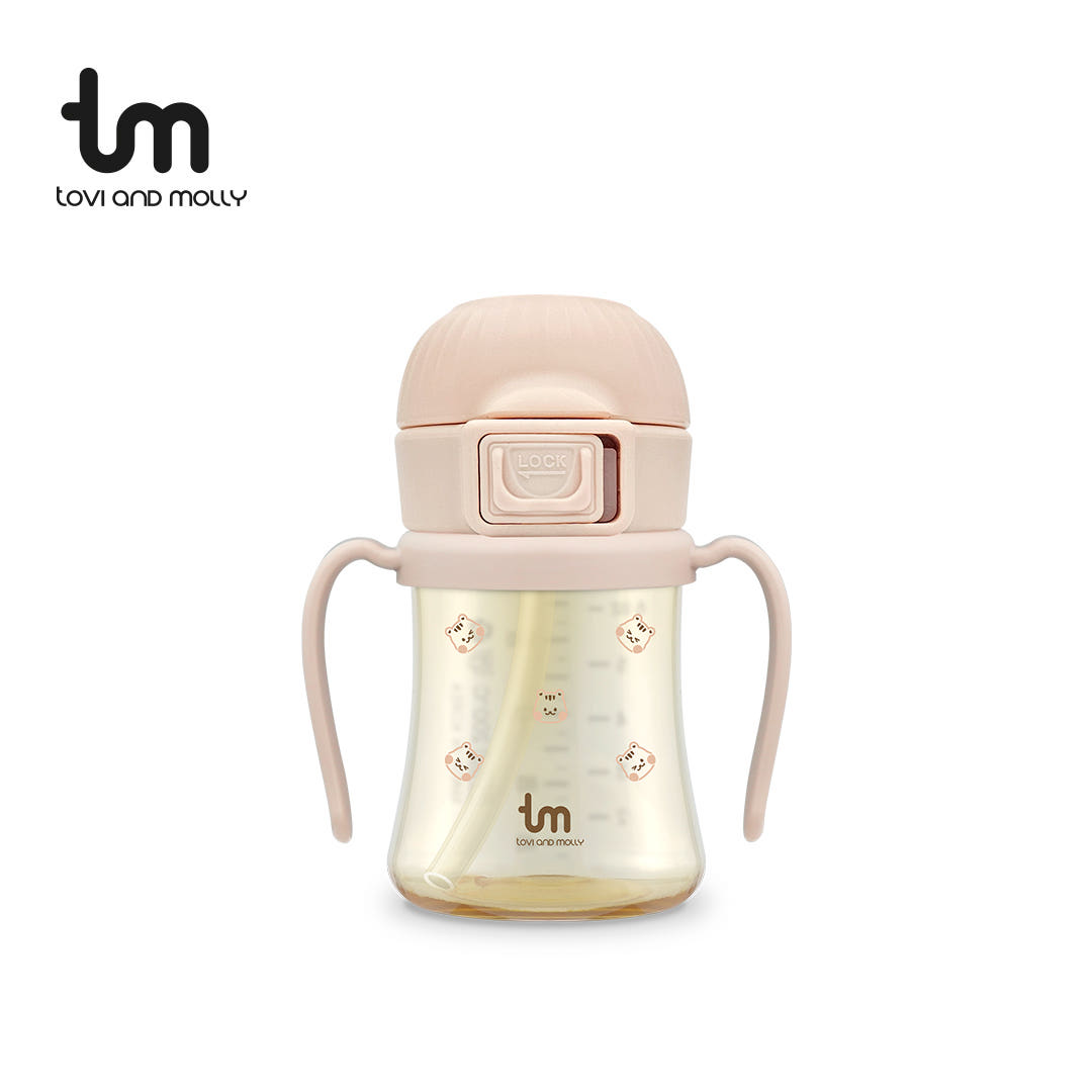 [토비앤몰리] 아기 유아 어린이집 원터치락 이유식 자기주도 빨대컵 돗람이 핑크 180ml 280ml - 상세 이미지 2