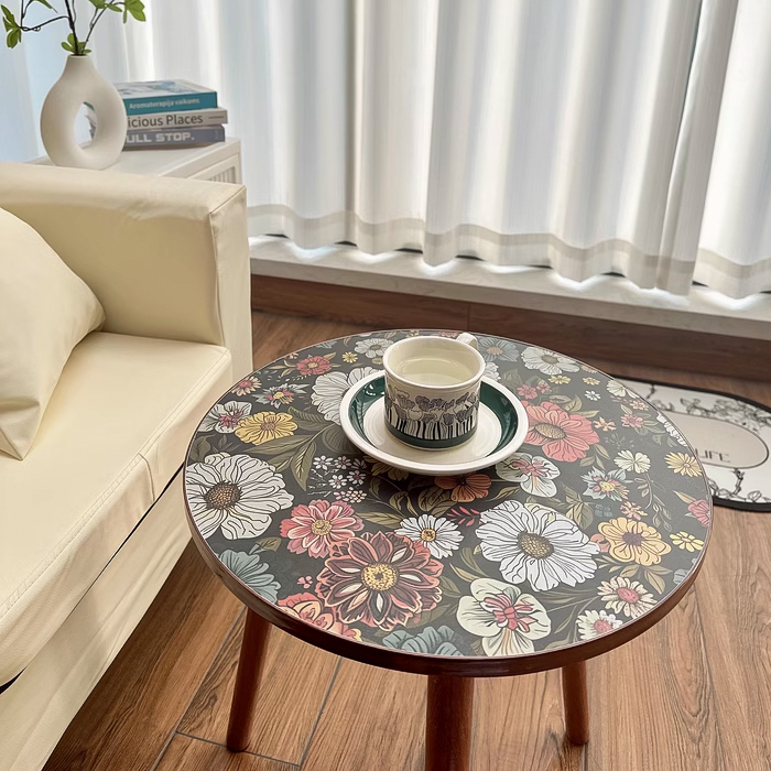 레트로 원형 사이드테이블 꽃무늬 거실 소파 티테이블 혼합