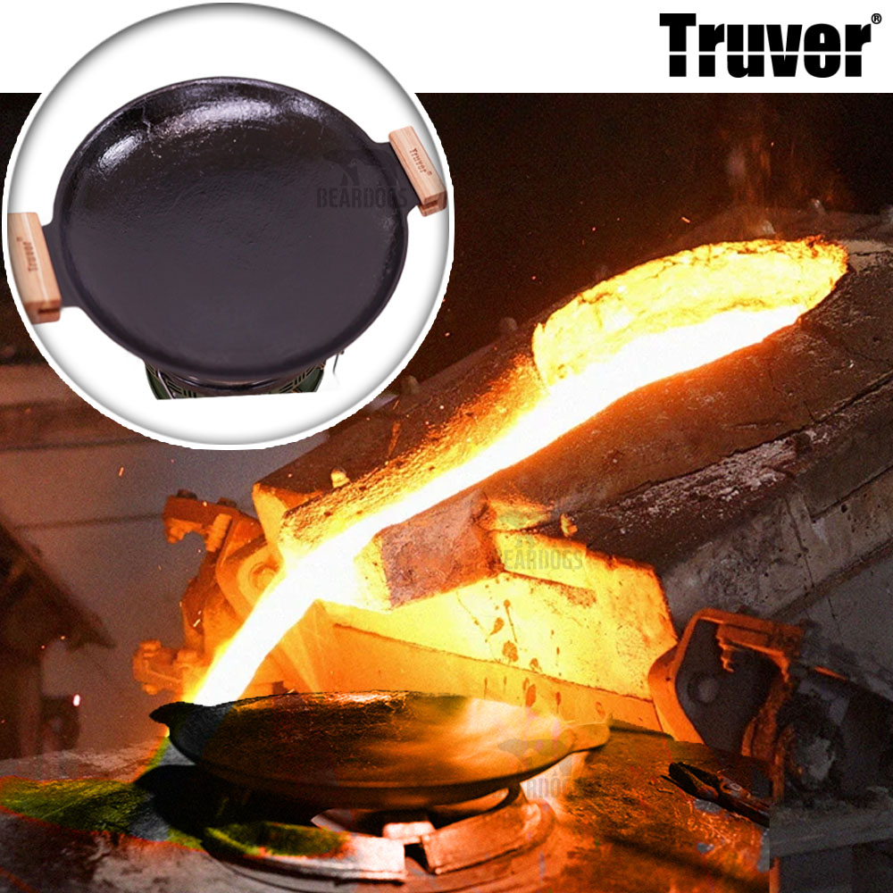 트루버 무쇠 그리들 주물 조선 캠핑 불판 그리들팬 나무손잡이 38cm